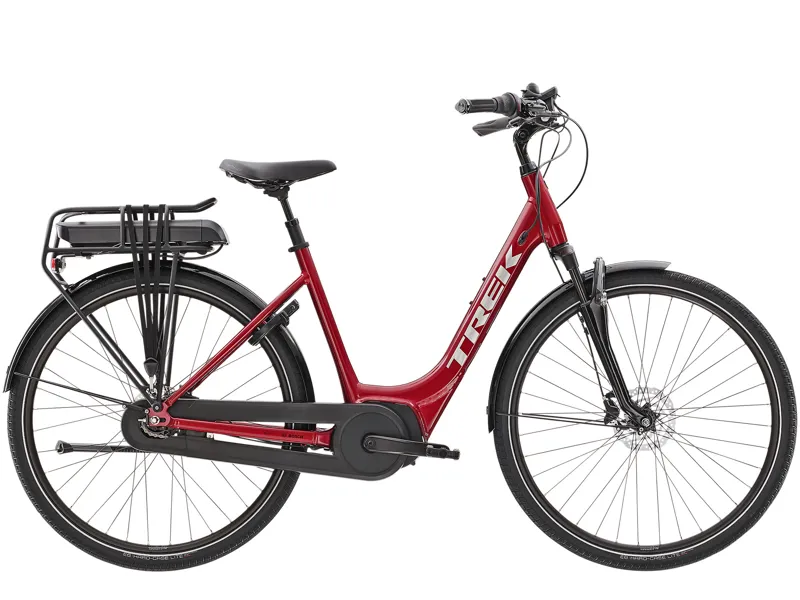 TREK District+ 4 Lowstep 500Wh Electric Hybrid Bike in Rage Red